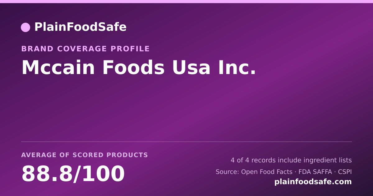 Share card for Mccain Foods Usa  Inc. Food Safety Profile