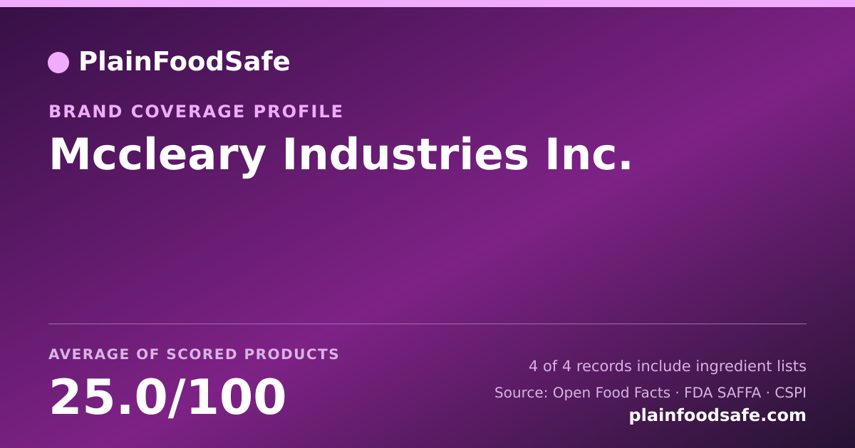 Share card for Mccleary Industries Inc. Food Safety Profile