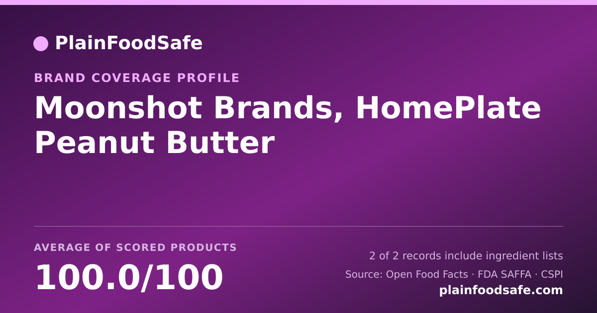 Share card for Moonshot Brands, HomePlate Peanut Butter Food Safety Profile