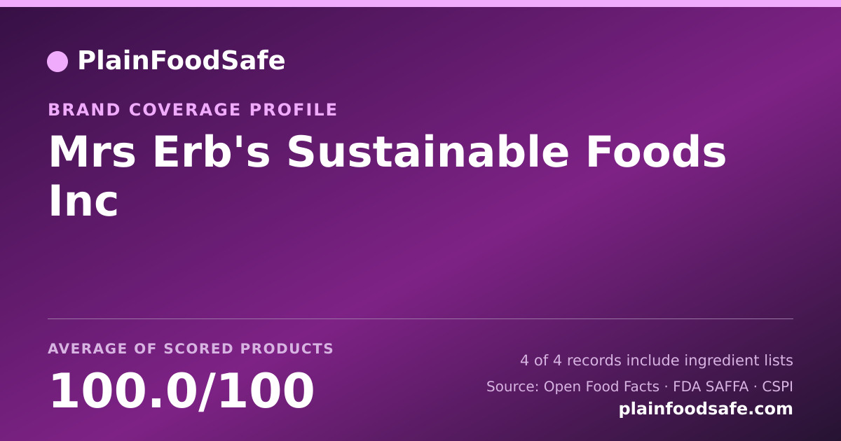 Share card for Mrs Erb's Sustainable Foods  Inc Food Safety Profile