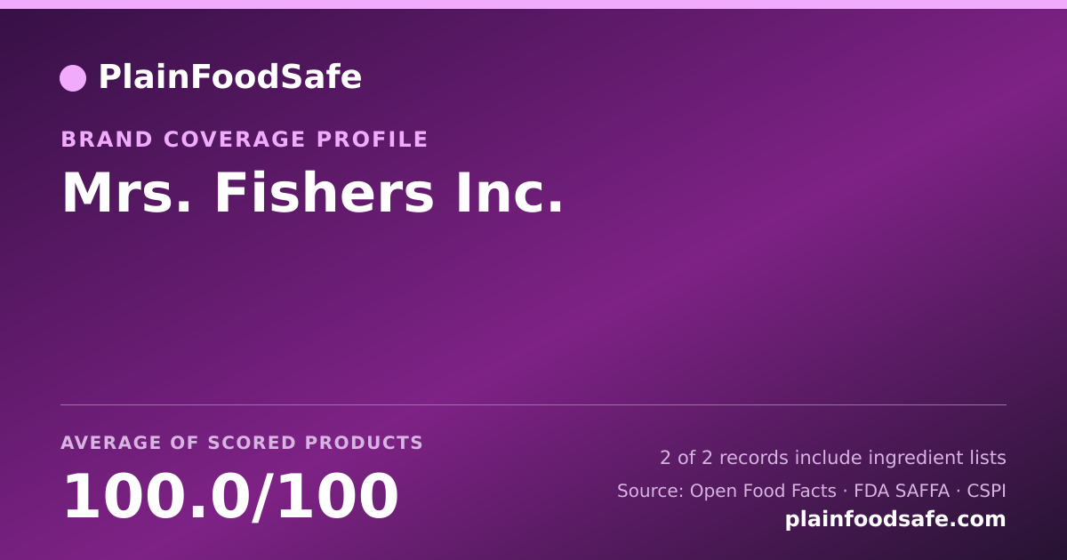 Share card for Mrs. Fishers  Inc. Food Safety Profile