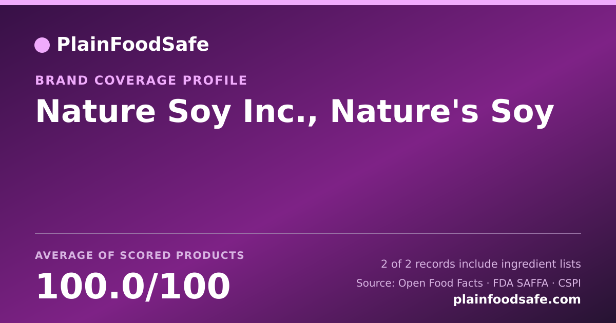 Share card for Nature Soy  Inc., Nature's Soy Food Safety Profile