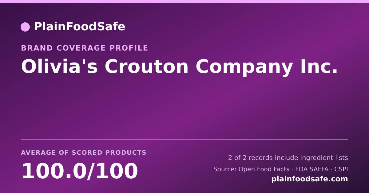 Share card for Olivia's Crouton Company  Inc. Food Safety Profile