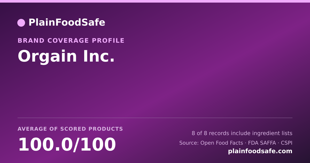 Share card for Orgain  Inc. Food Safety Profile