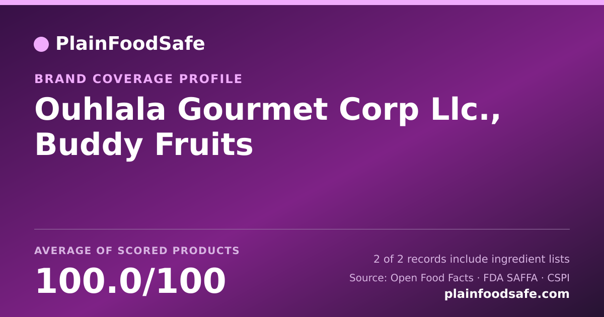 Share card for Ouhlala Gourmet Corp  Llc., Buddy Fruits Food Safety Profile