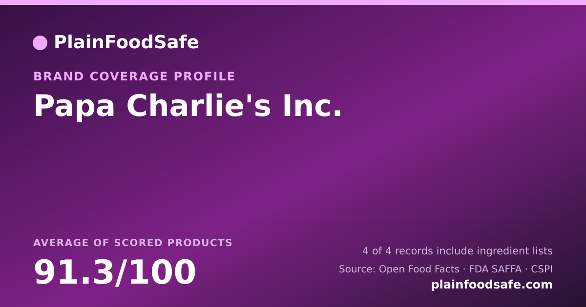 Share card for Papa Charlie's Inc. Food Safety Profile