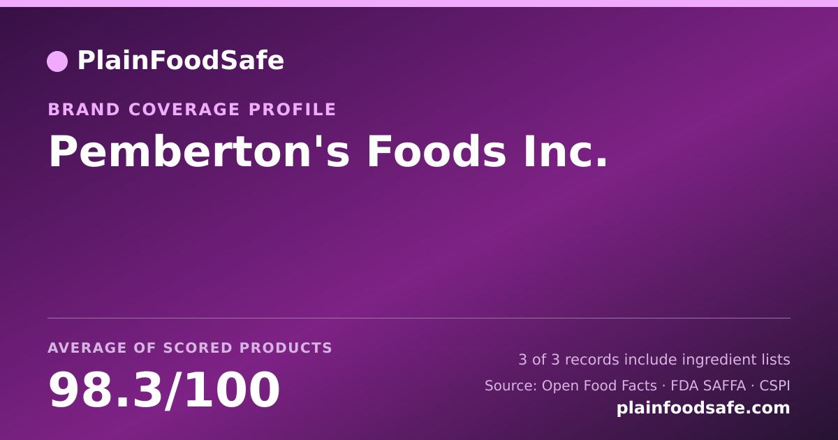 Share card for Pemberton's Foods Inc. Food Safety Profile