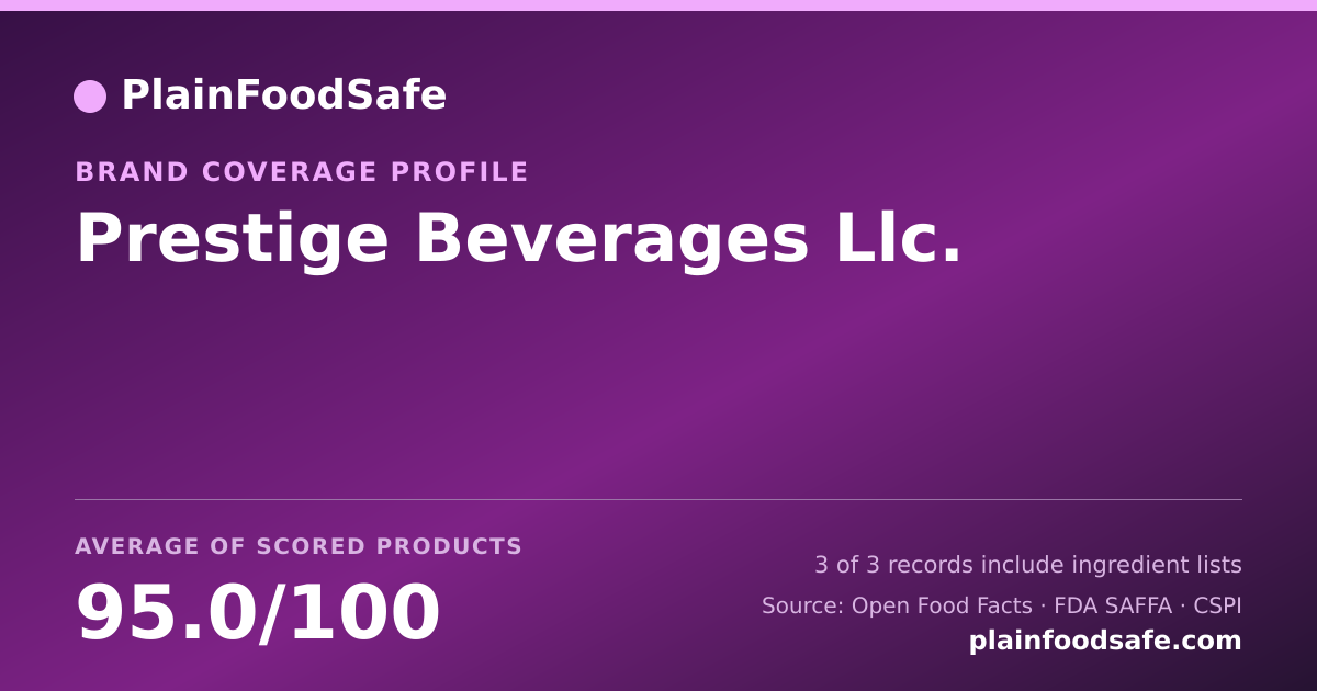 Share card for Prestige Beverages Llc. Food Safety Profile