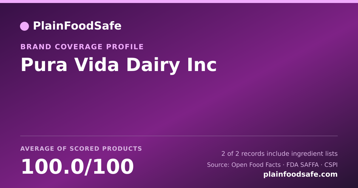 Share card for Pura Vida Dairy  Inc Food Safety Profile