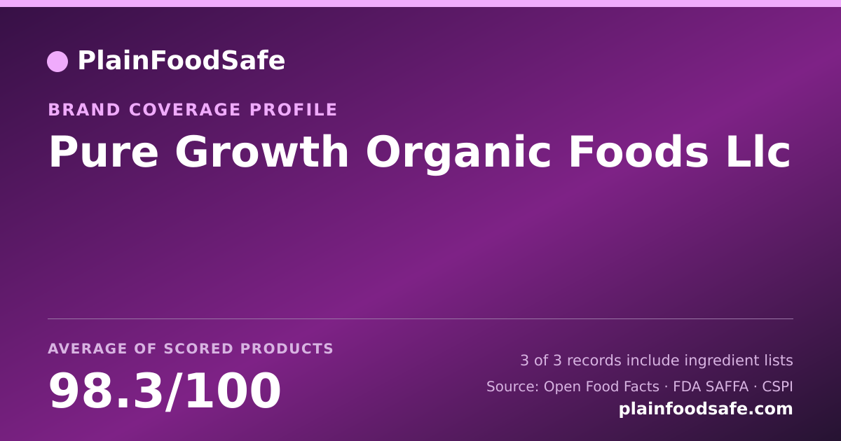 Share card for Pure Growth Organic Foods Llc Food Safety Profile