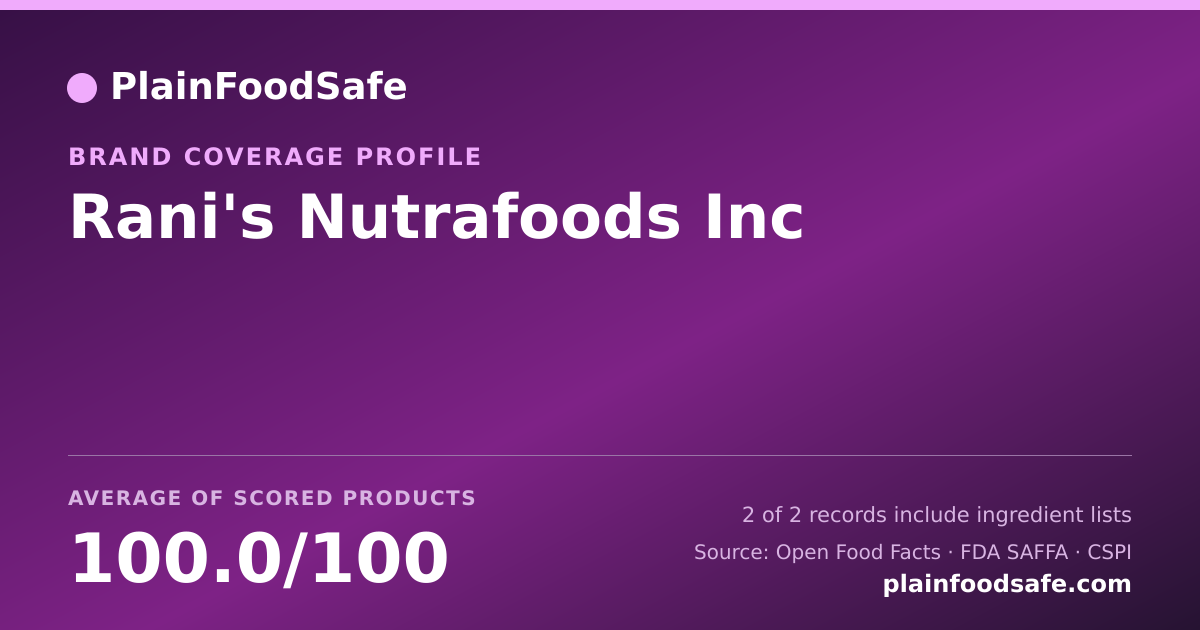 Share card for Rani's Nutrafoods Inc Food Safety Profile
