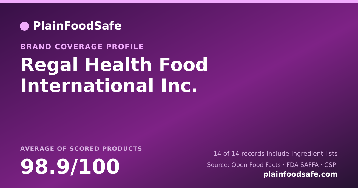 Share card for Regal Health Food International  Inc. Food Safety Profile