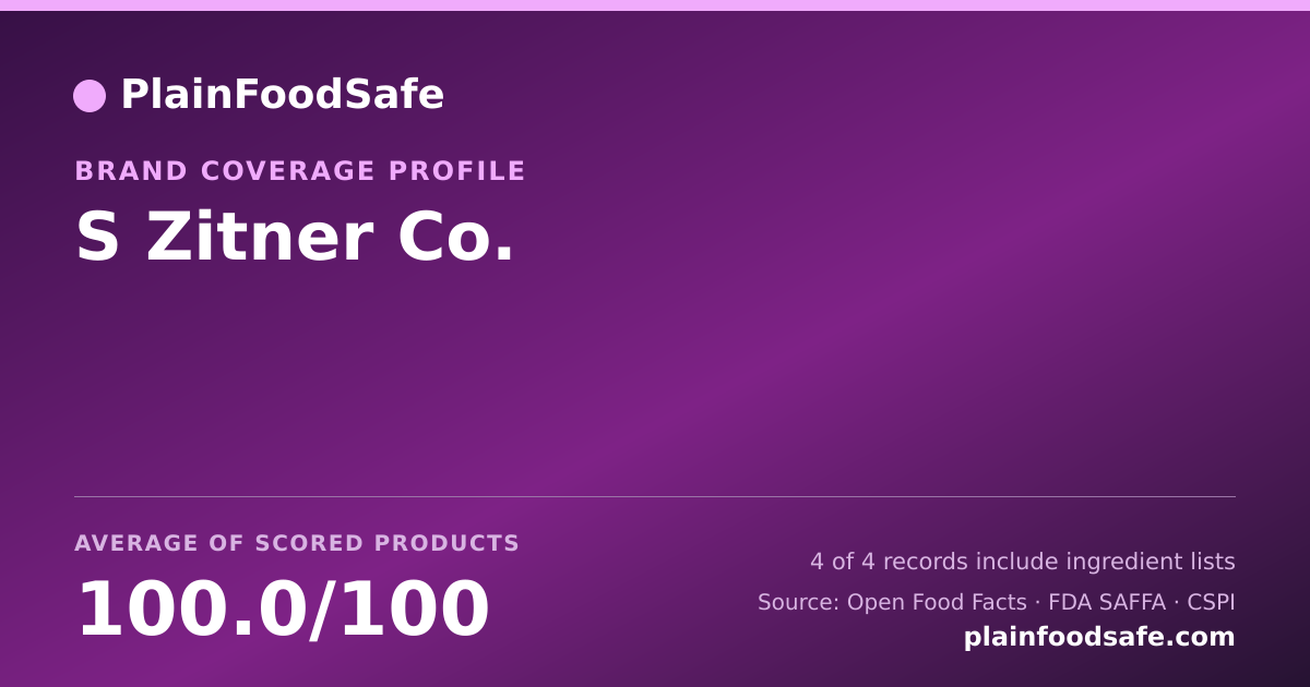 Share card for S Zitner Co. Food Safety Profile