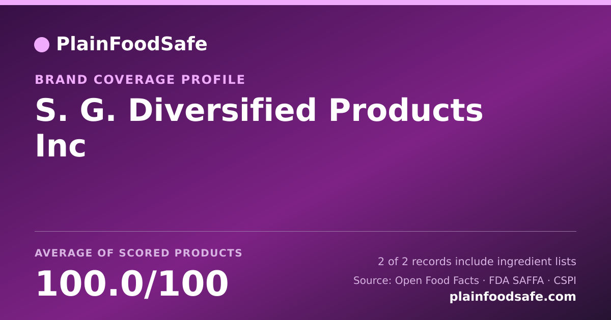 Share card for S. G. Diversified Products Inc Food Safety Profile