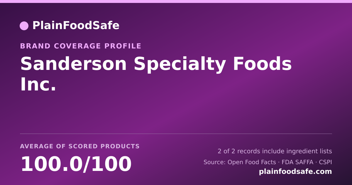 Share card for Sanderson Specialty Foods Inc. Food Safety Profile