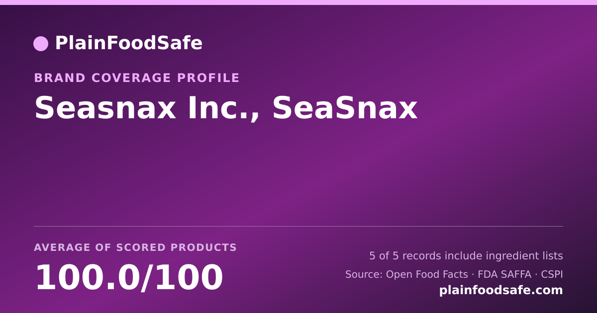 Share card for Seasnax Inc., SeaSnax Food Safety Profile