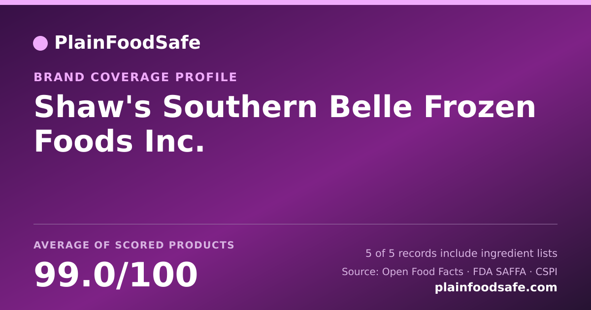 Share card for Shaw's Southern Belle Frozen Foods  Inc. Food Safety Profile