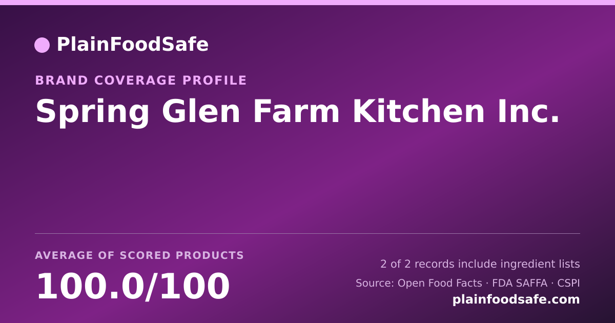 Share card for Spring Glen Farm Kitchen Inc. Food Safety Profile