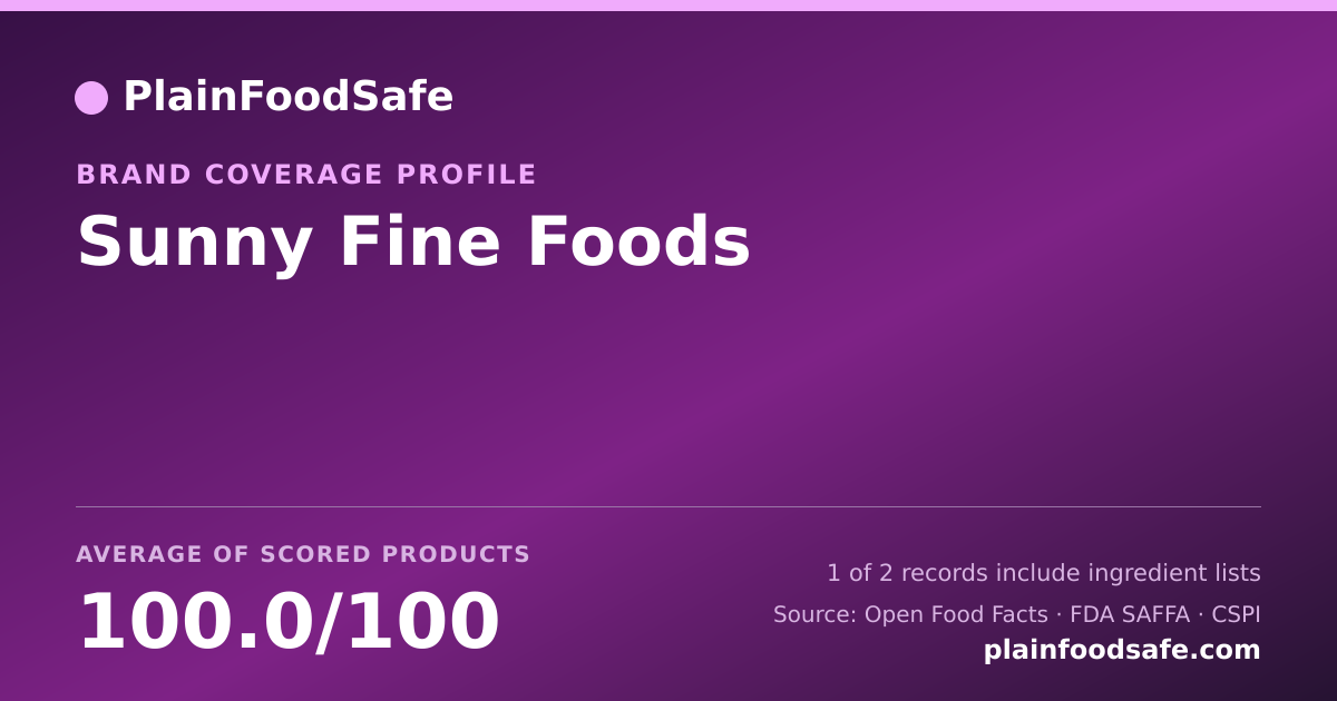 Share card for Sunny Fine Foods Food Safety Profile