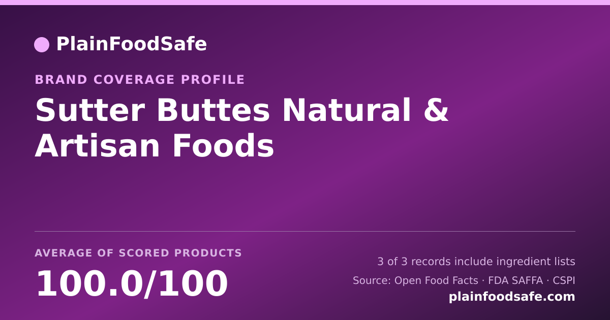 Share card for Sutter Buttes Natural & Artisan Foods Food Safety Profile