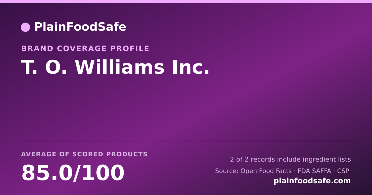 Share card for T. O. Williams  Inc. Food Safety Profile