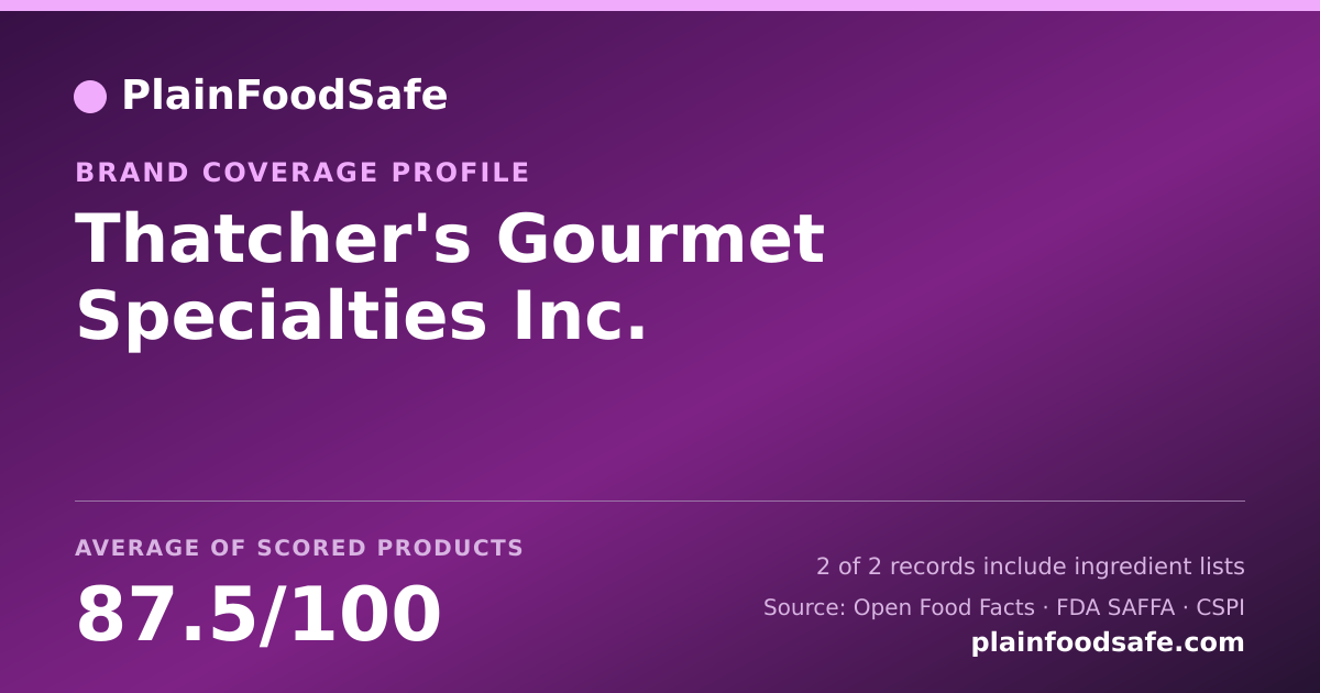 Share card for Thatcher's Gourmet Specialties  Inc. Food Safety Profile