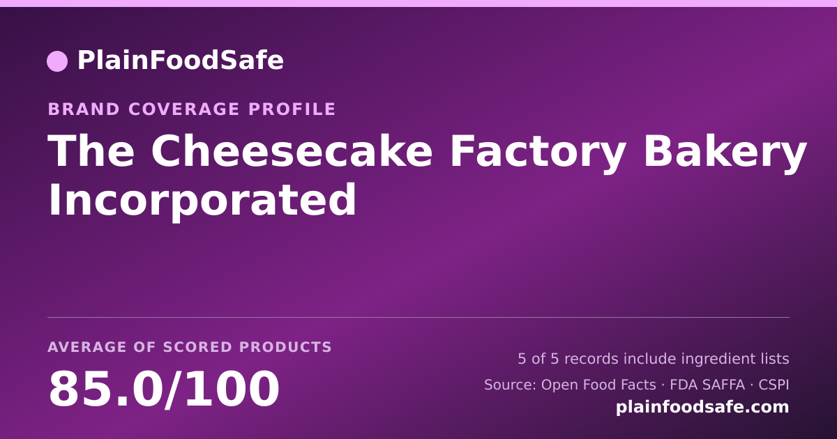 Share card for The Cheesecake Factory Bakery Incorporated Food Safety Profile