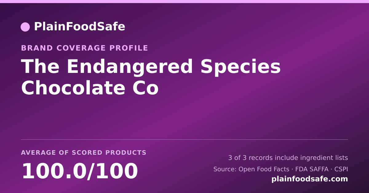 Share card for The Endangered Species Chocolate Co Food Safety Profile