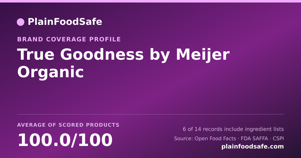 Share card for True Goodness by Meijer Organic Food Safety Profile
