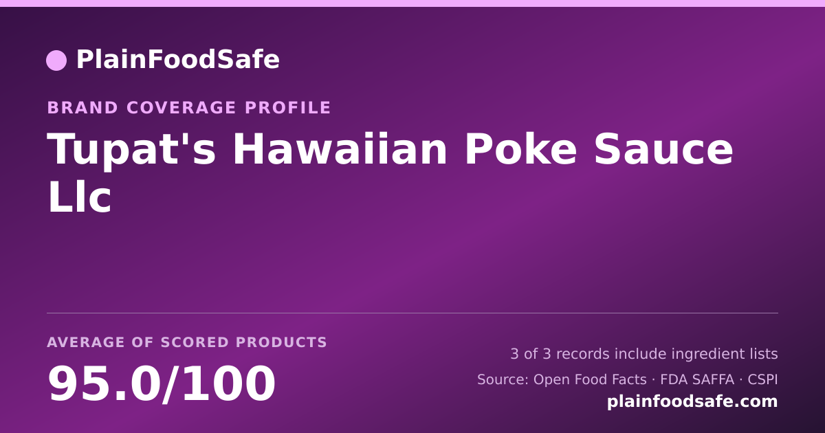 Share card for Tupat's Hawaiian Poke Sauce  Llc Food Safety Profile