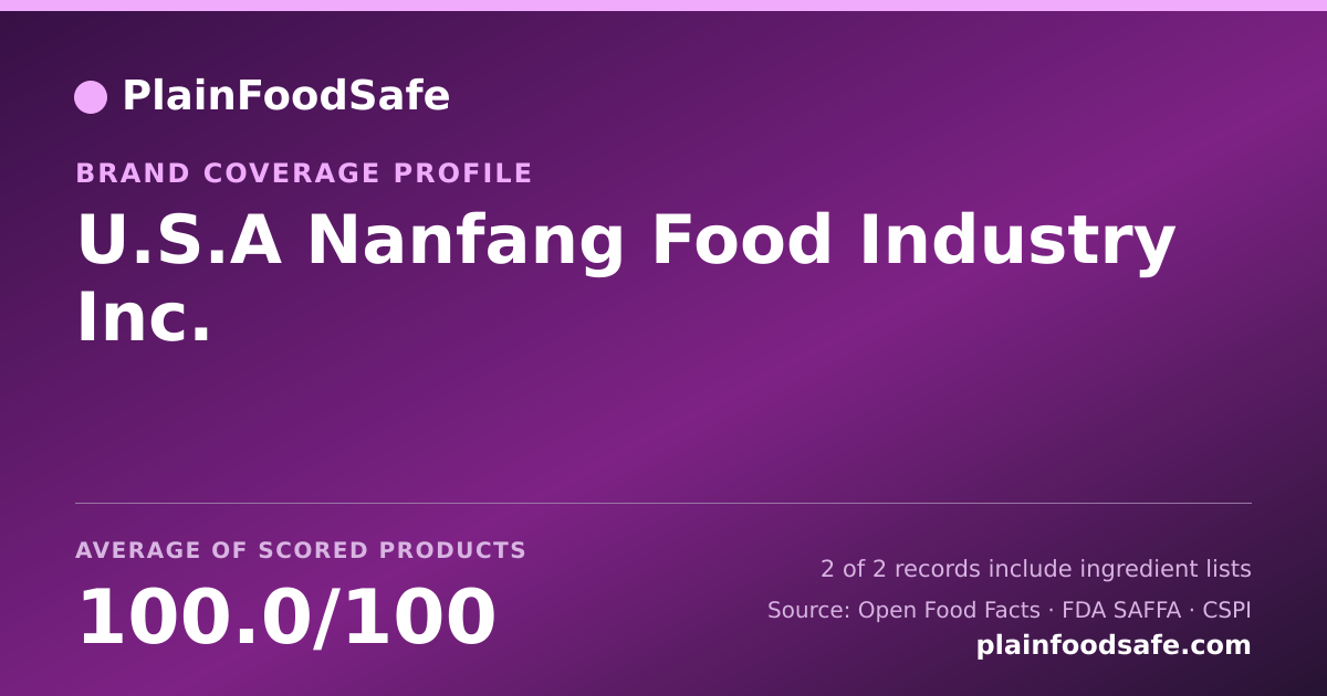 Share card for U.S.A Nanfang Food Industry  Inc. Food Safety Profile
