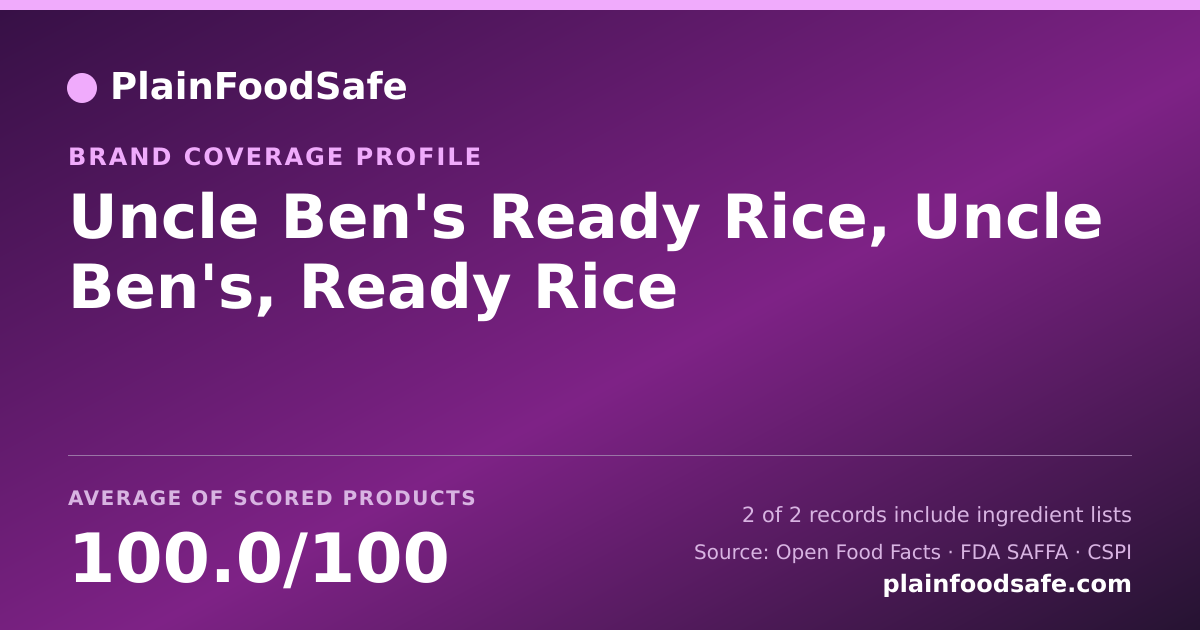 Share card for Uncle Ben's Ready Rice, Uncle Ben's, Ready Rice Food Safety Profile