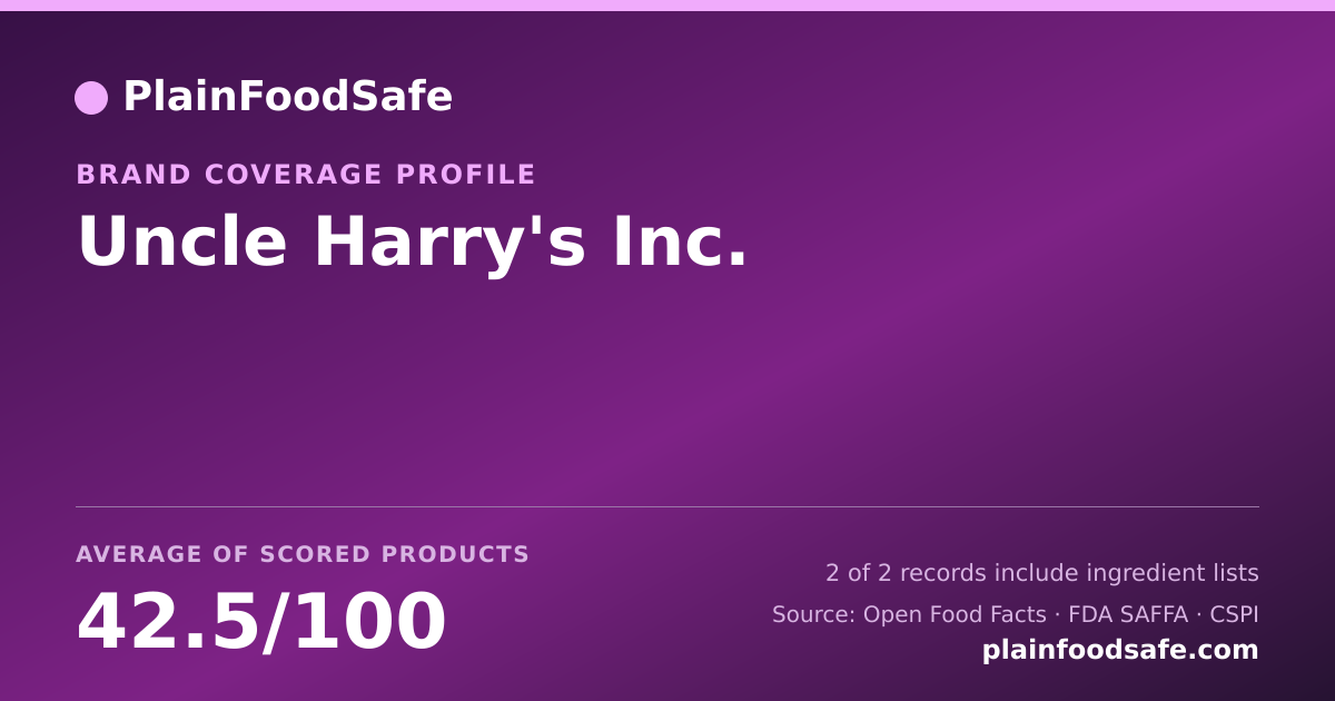 Share card for Uncle Harry's  Inc. Food Safety Profile
