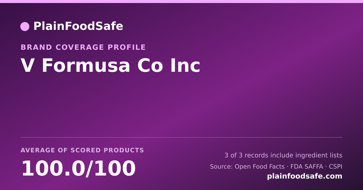 Share card for V Formusa Co Inc Food Safety Profile