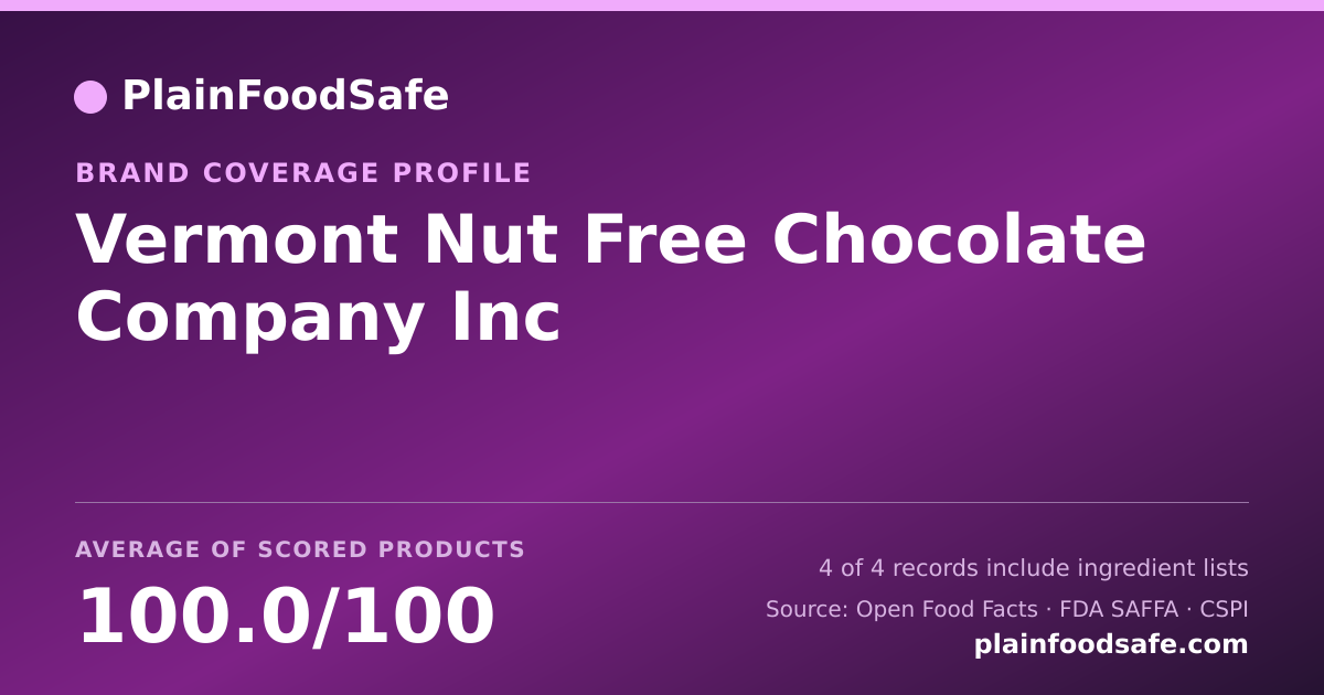 Share card for Vermont Nut Free Chocolate Company Inc Food Safety Profile