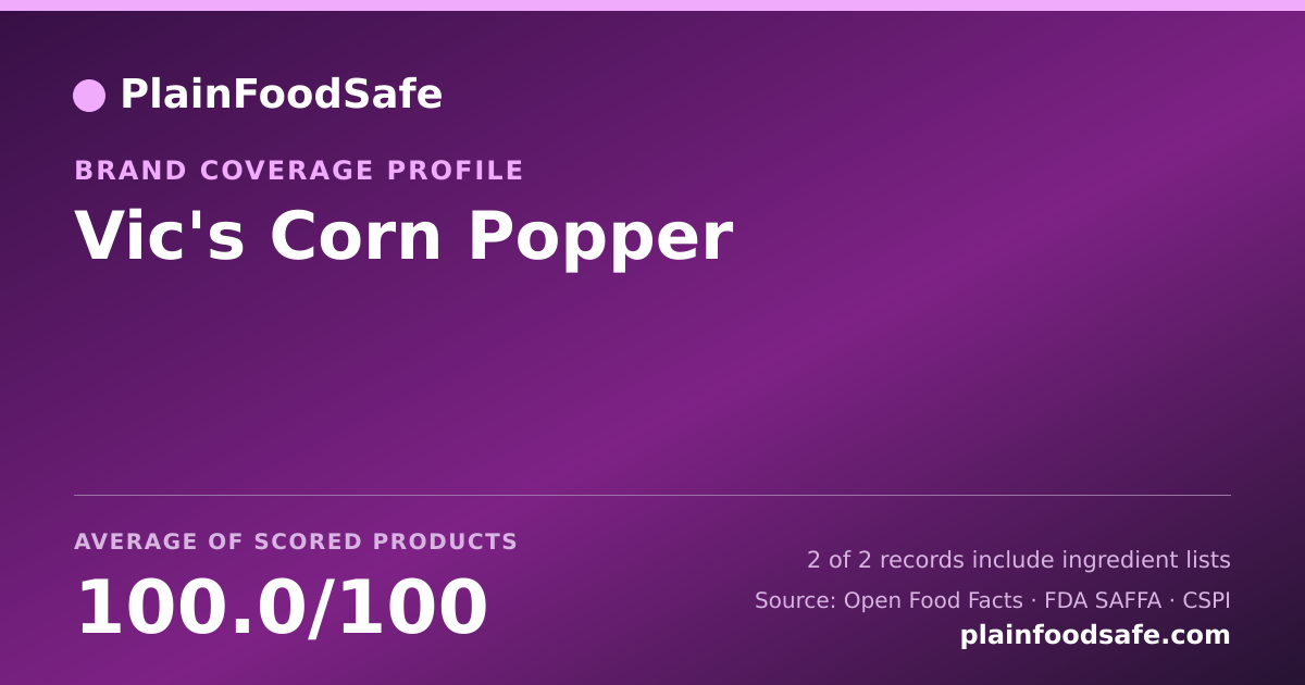 Share card for Vic's Corn Popper Food Safety Profile