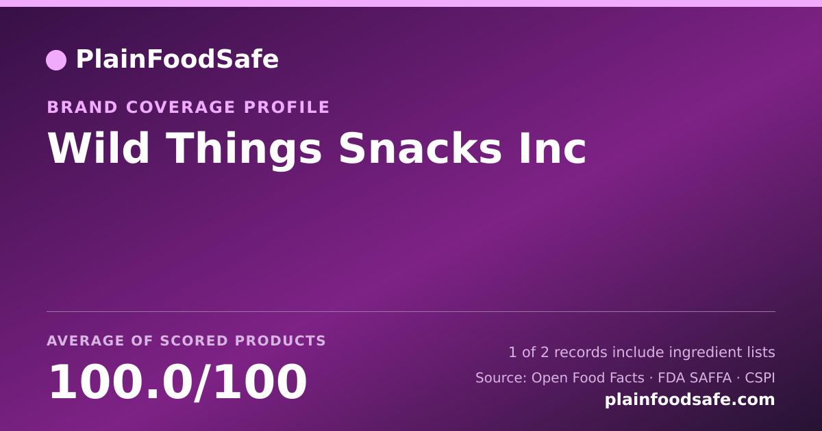 Share card for Wild Things Snacks Inc Food Safety Profile