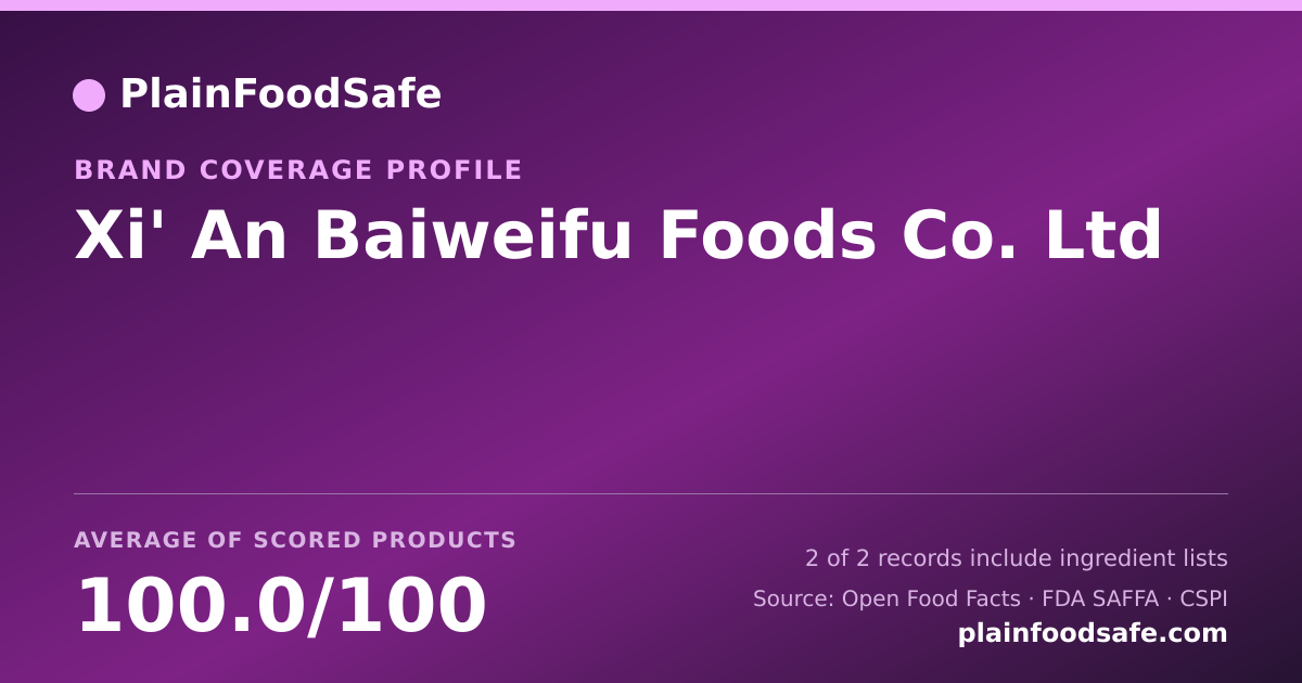 Share card for Xi' An Baiweifu Foods Co.  Ltd Food Safety Profile