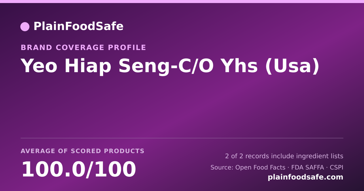 Share card for Yeo Hiap Seng-C/O Yhs (Usa) Food Safety Profile