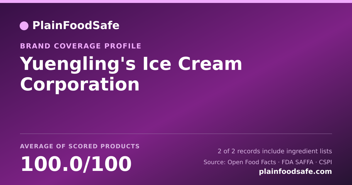 Share card for Yuengling's Ice Cream Corporation Food Safety Profile