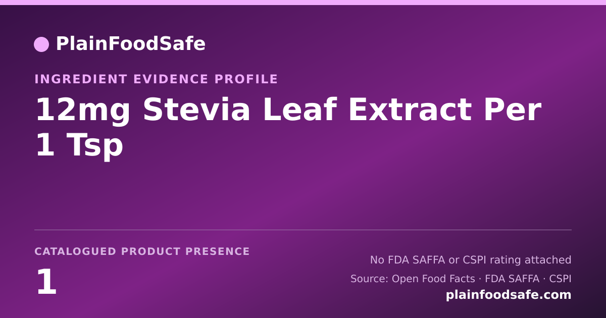Share card for 12mg Stevia Leaf Extract Per 1 Tsp Food Ingredient Evidence Profile