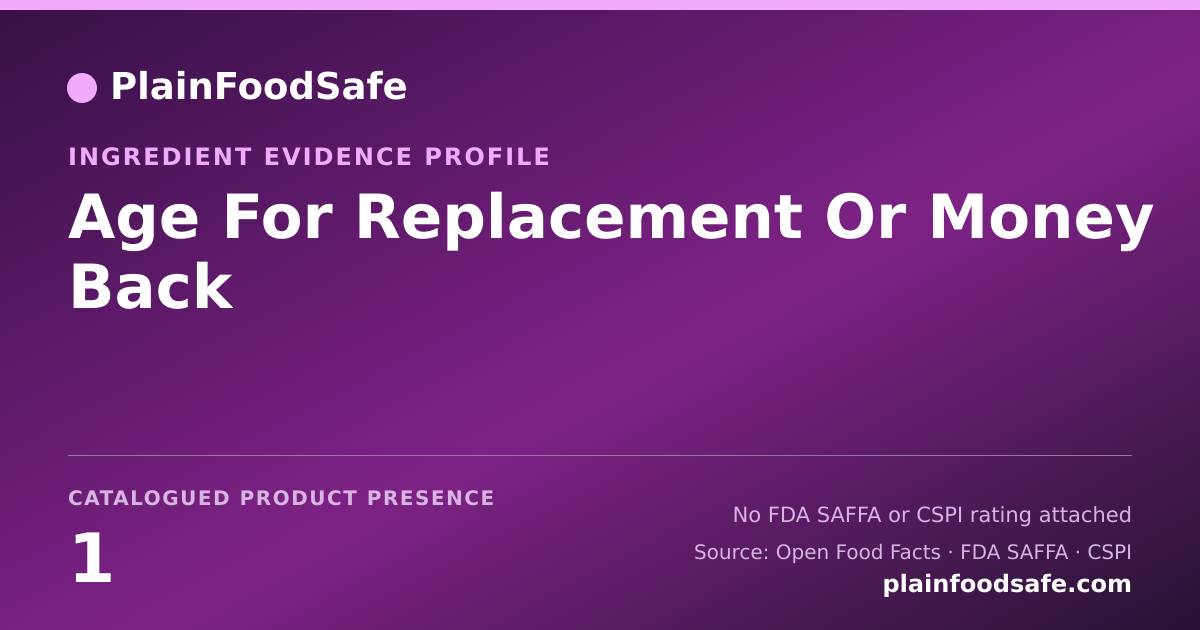 Share card for Age For Replacement Or Money Back Food Ingredient Evidence Profile