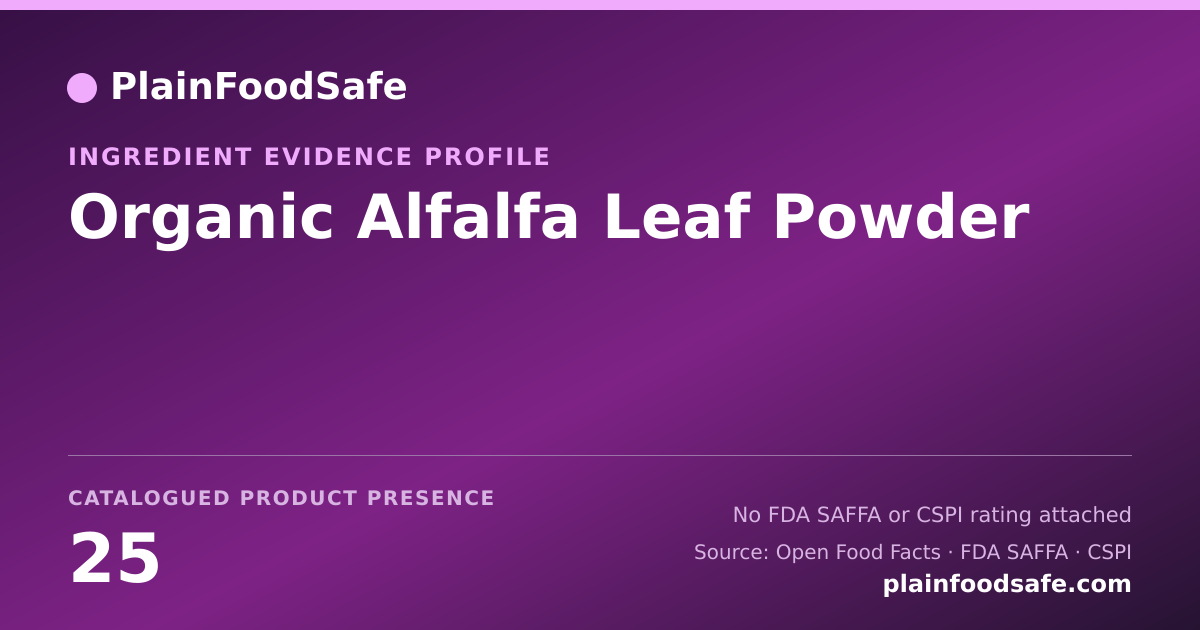 Share card for Organic Alfalfa Leaf Powder Food Ingredient Evidence Profile