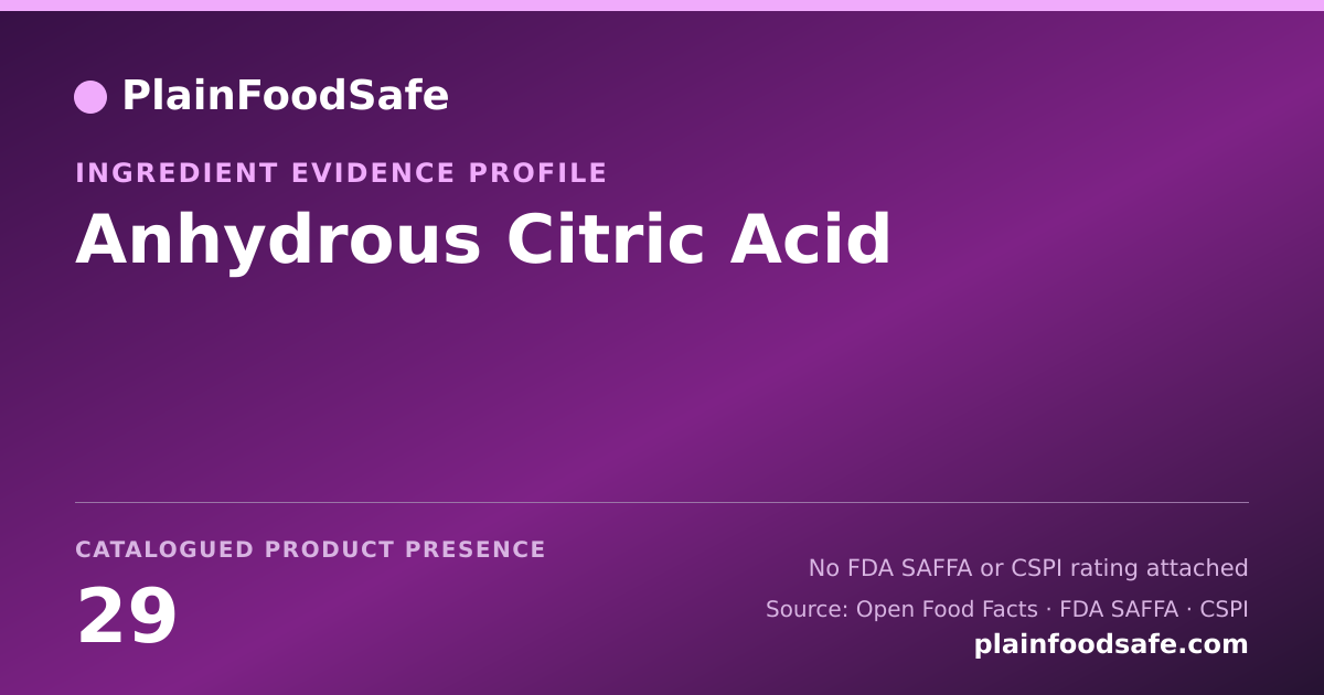 Share card for Anhydrous Citric Acid Food Ingredient Evidence Profile