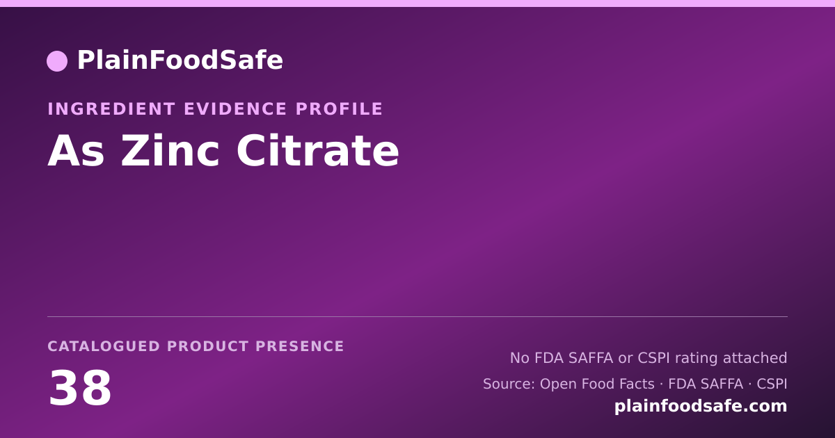Share card for As Zinc Citrate Food Ingredient Evidence Profile