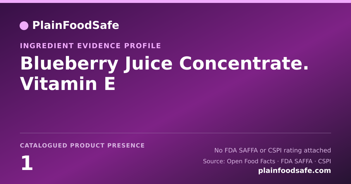 Share card for Blueberry Juice Concentrate. Vitamin E Food Ingredient Evidence Profile