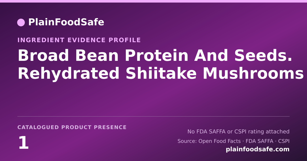 Share card for Broad Bean Protein And Seeds. Rehydrated Shiitake Mushrooms Food Ingredient Evidence Profile