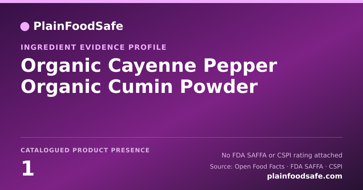Share card for Organic Cayenne Pepper Organic Cumin Powder Food Ingredient Evidence Profile