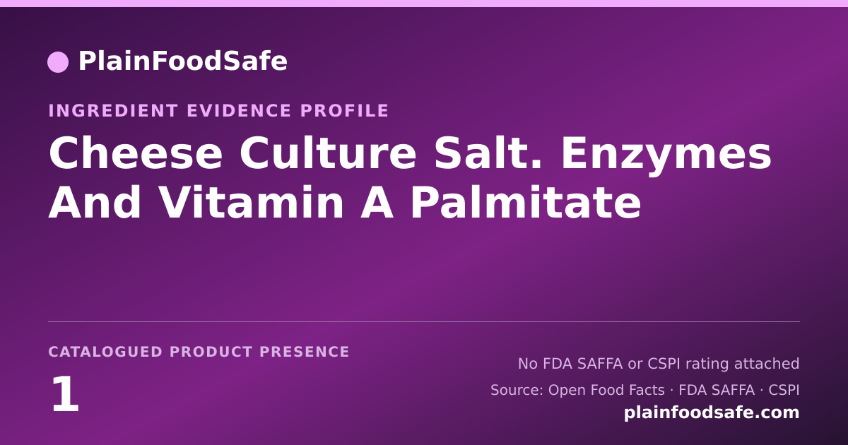 Share card for Cheese Culture Salt. Enzymes And Vitamin A Palmitate Food Ingredient Evidence Profile