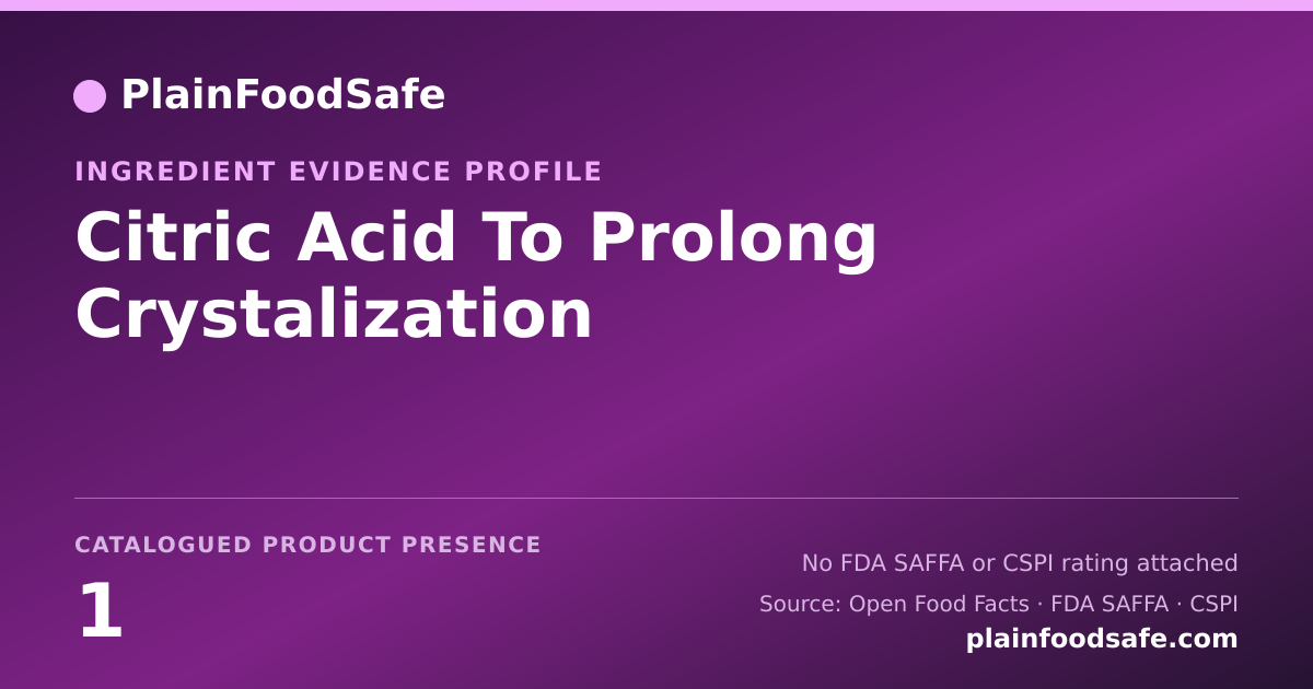 Share card for Citric Acid To Prolong Crystalization Food Ingredient Evidence Profile